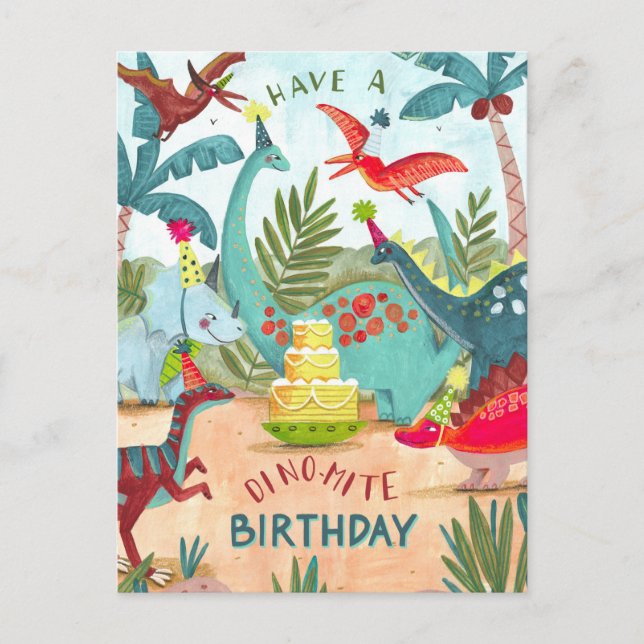 Carte d'anniversaire dinosaure pour enfants dino-m (Devant)