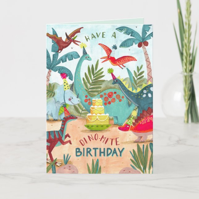Carte d'anniversaire dinosaure pour enfants dino-m (Devant)