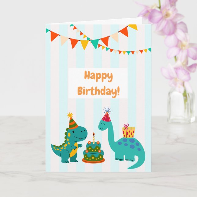 Carte d'anniversaire dinosaure rayée bleue mignonn (Orchidée)