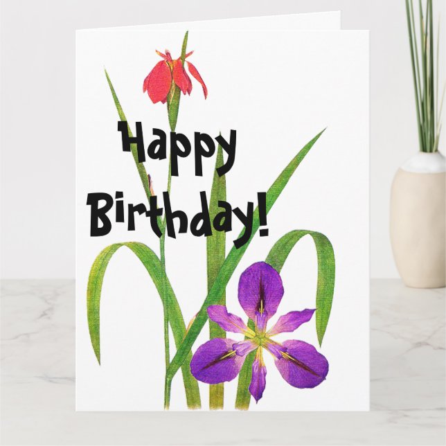 Carte d'anniversaire d'iris botanique floral de (Devant)
