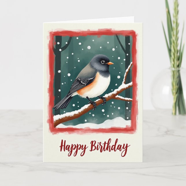 Carte d'anniversaire d'oiseau d'hiver (Devant)