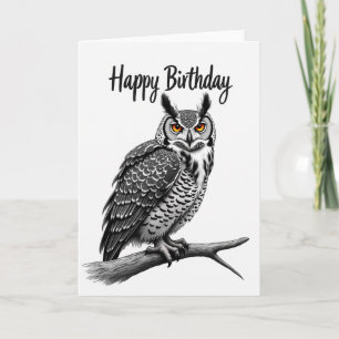 Carte d'anniversaire d'oiseau monochrome