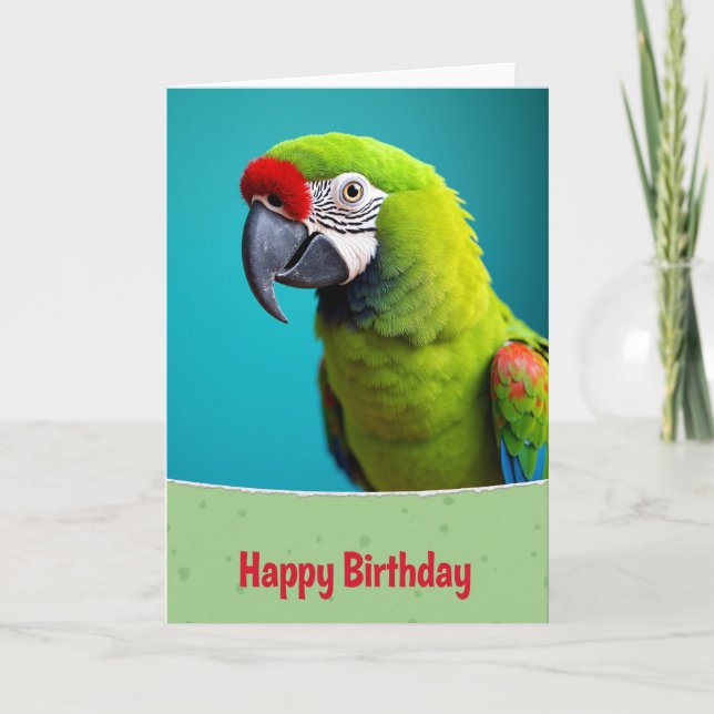 Carte d'anniversaire d'oiseau vert exotique (Devant)