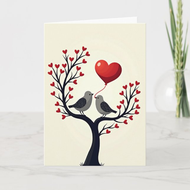 Carte d'anniversaire d'oiseaux amoureux (Devant)