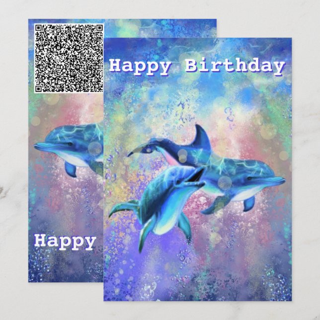 Carte d'anniversaire Dolphin Couple votre QR Code  (Devant / Derrière)