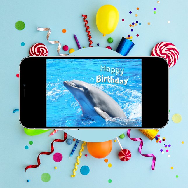 Carte d'anniversaire Dolphin In Water (Dive into Birthday Joy: Make a Splash with this Playful Dolphin Card!)