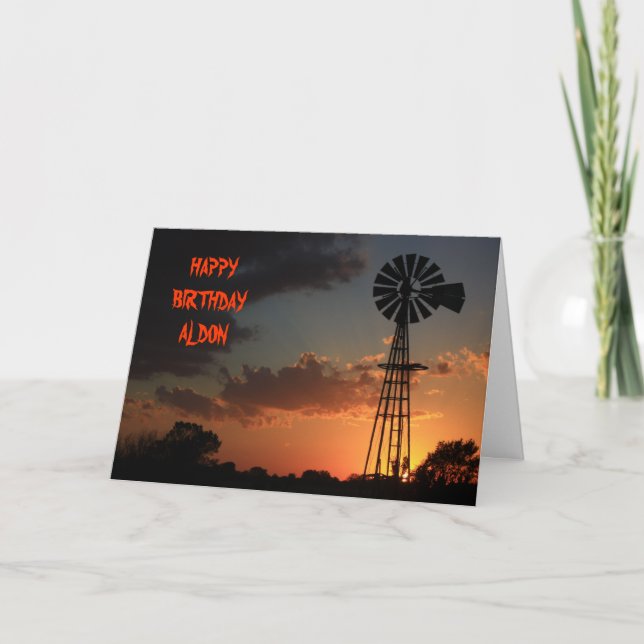 Carte d'anniversaire D'OR de SILHOUETTE de MOULIN (Devant)
