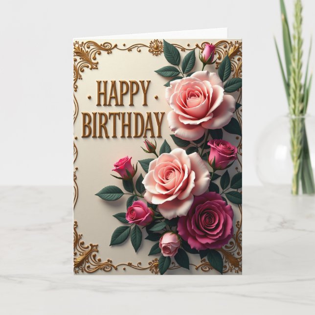 Carte d'anniversaire dorée en relief (Devant)
