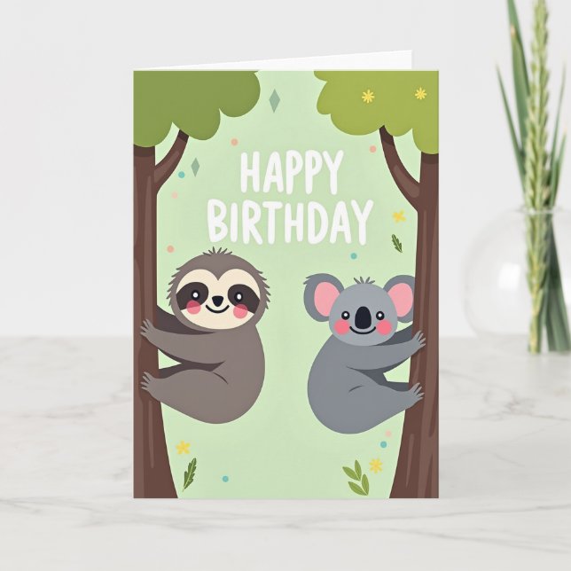 Carte d'anniversaire Douce Animaux de la Forêt (Devant)