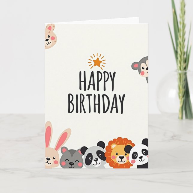 Carte d'anniversaire douce avec des animaux (Devant)