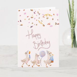 Carte d'anniversaire douce avec des oies mignonnes