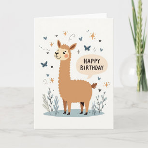 Carte d'anniversaire douce avec un lama en art