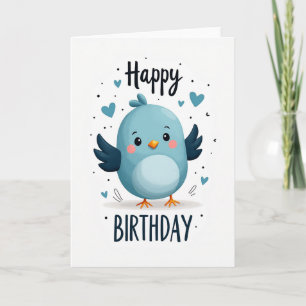 Carte d'anniversaire douce et fantaisiste d'oiseau