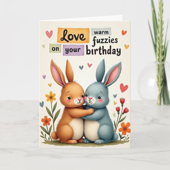 Carte d'anniversaire douce lapin Azur (Devant)