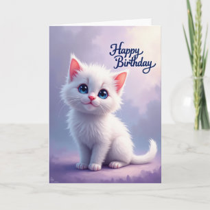 Carte d'anniversaire douce pour chat blanc