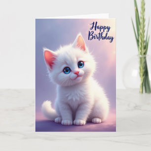 Carte d'anniversaire douce pour chat blanc et duve