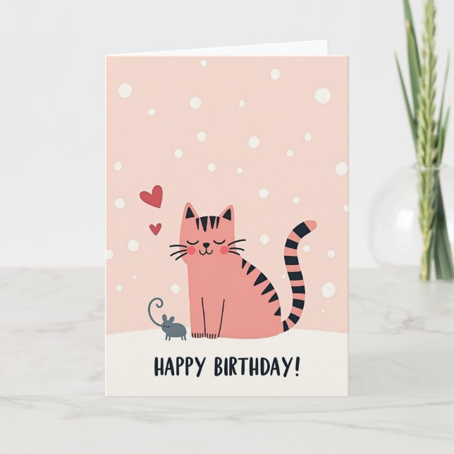 Carte d'anniversaire douce pour chat corail (Devant)