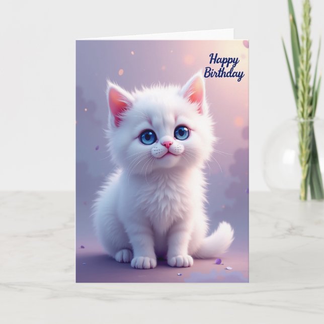Carte d'anniversaire douce pour chaton duveteux (Devant)