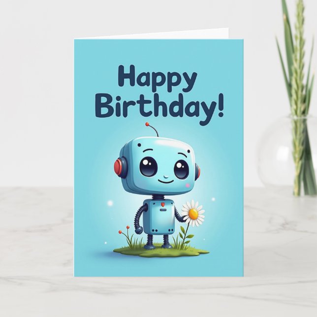 Carte d'anniversaire douce pour robots (Devant)