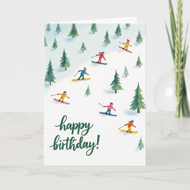 Carte d'anniversaire douce pour skieurs (Devant)
