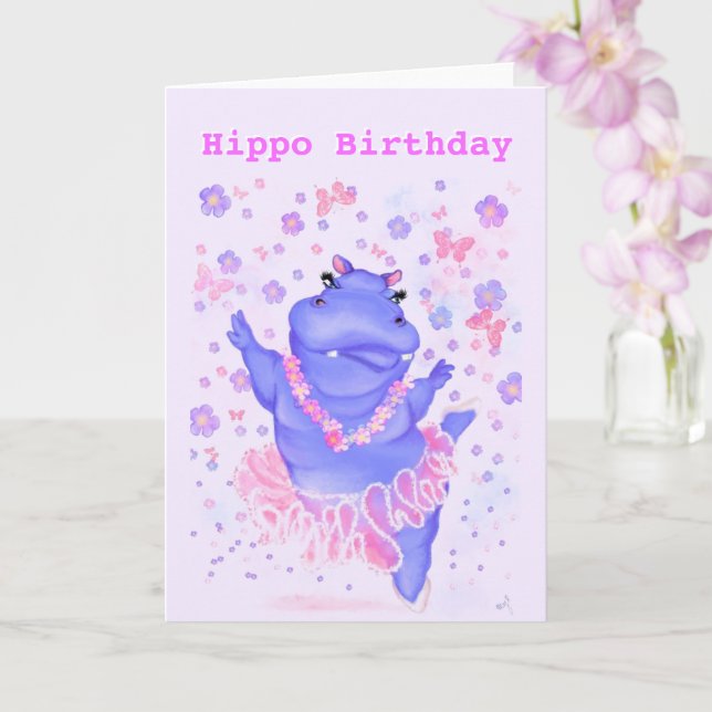 Carte d'anniversaire drôle avec Ballerina Hippo (Orchidée)