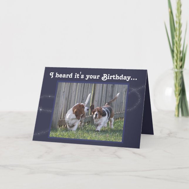 Carte d'anniversaire drôle avec Basset Hounds & Ba (Devant)