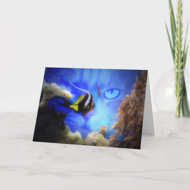 Carte d'anniversaire drôle avec chat et poisson (Devant)