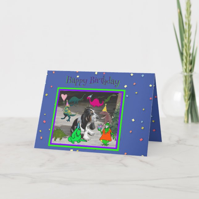 Carte d'anniversaire drôle avec Dinosaures & Basse (Devant)