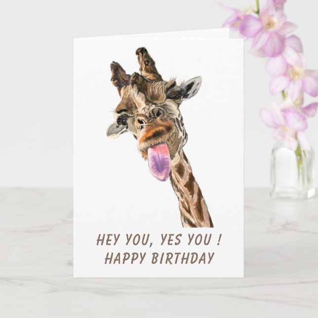 Carte d'anniversaire drôle avec Giraffe joueuse -  (Orchidée)