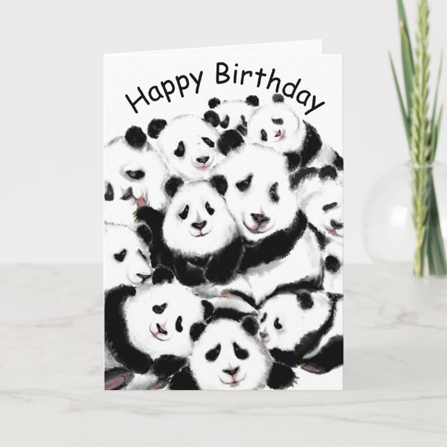 Carte d'anniversaire drôle avec Happy Panda Family (Devant)