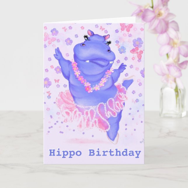 Carte d'anniversaire drôle avec hippopotame prima  (Orchidée)