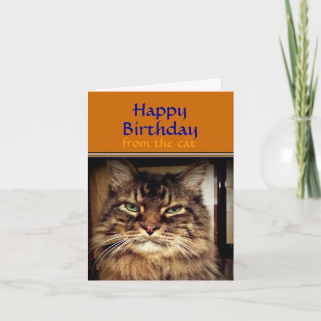 Carte d'anniversaire drôle avec un chat qui sourit (Devant)
