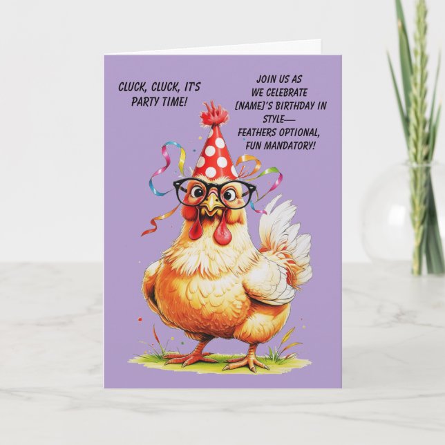 Carte d'anniversaire drôle avec un poulet stylé (Devant)