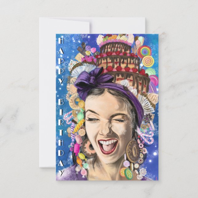 Carte d'anniversaire drôle avec une femme joyeuse (Devant)