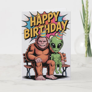 Carte d'anniversaire drôle Bigfoot Alien Cryptide 
