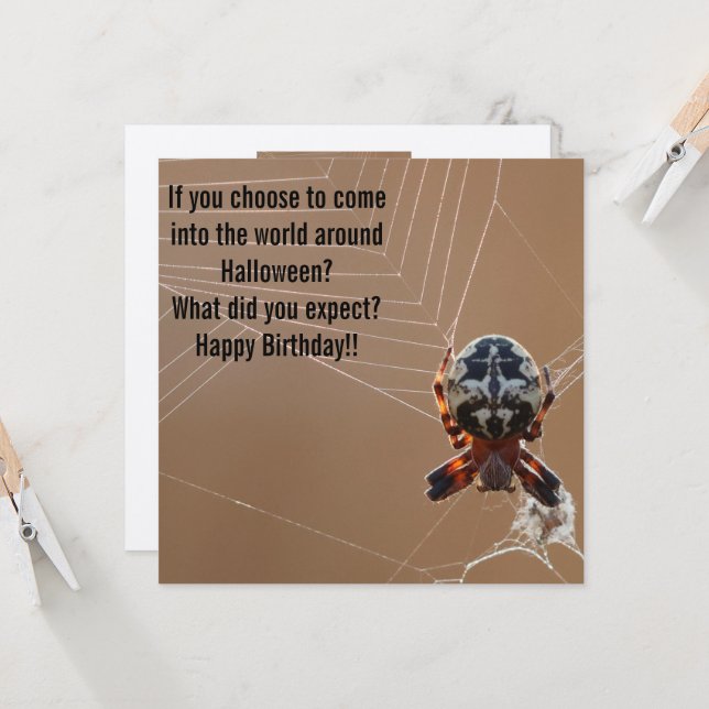 Carte d'anniversaire drôle d'araignée pour Hallowe (Devant/Arrière en situation)