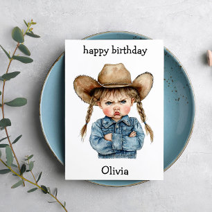 Carte d'anniversaire drôle de bébé cowgirl