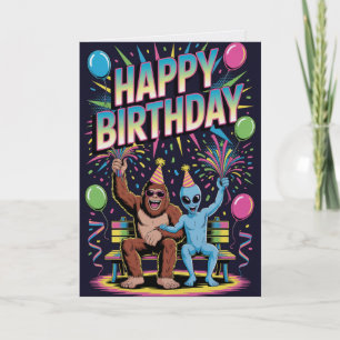 Carte d'anniversaire drôle de Bigfoot Alien Crypti