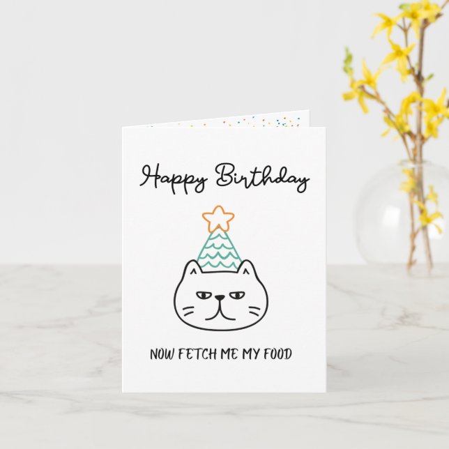 carte d'anniversaire drôle de chat (Fleur jaune)