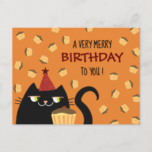 Carte d'anniversaire drôle de chat Cupcake Mignon