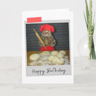 Carte d'anniversaire drôle de chat de pâtissier