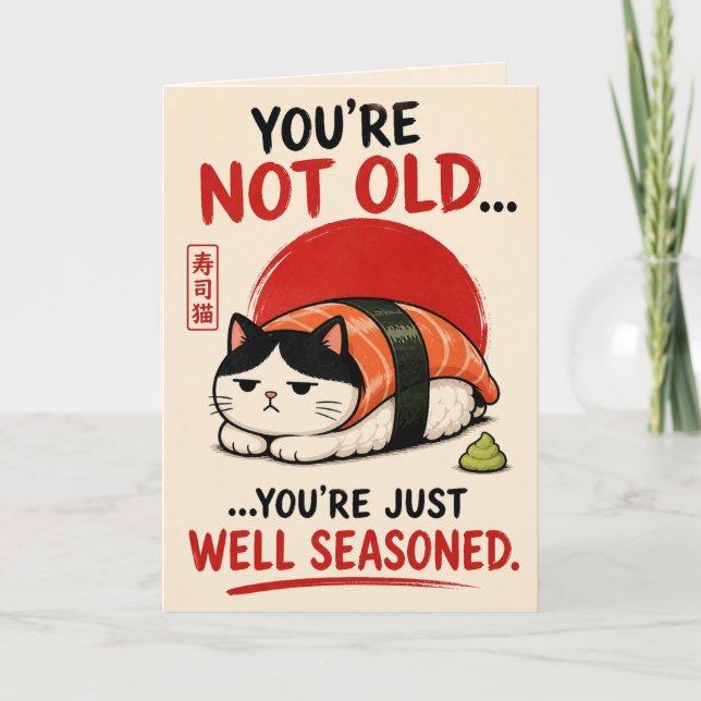 Carte d'anniversaire drôle de chat de sushi – Tu n (Devant)