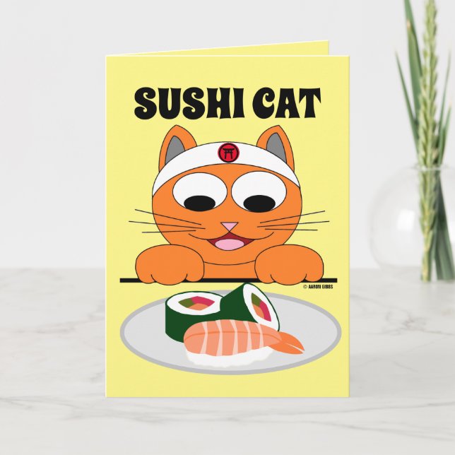 Carte d'anniversaire drôle de CHAT SUSHI  (Devant)