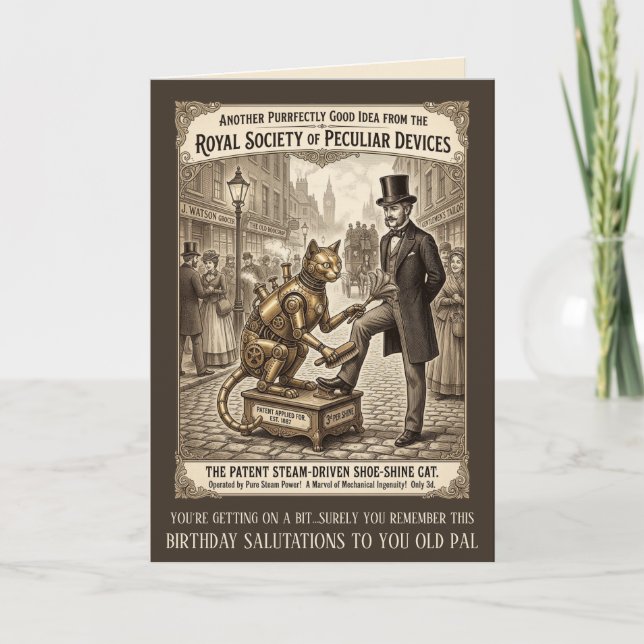 Carte d'anniversaire drôle de chat victorien (Devant)