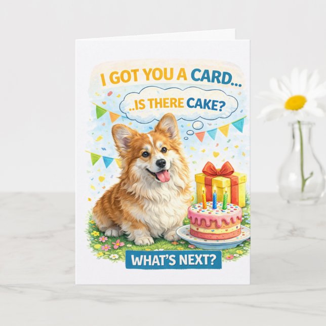 Carte d'anniversaire drôle de Corgi – “Je sens du  (Petite plante)