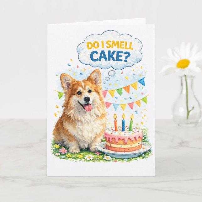 Carte d'anniversaire drôle de Corgi – “Je sens du  (Petite plante)