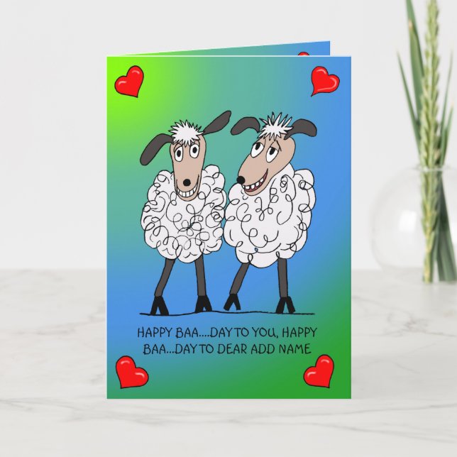 Carte d'anniversaire drôle de couple de moutons (Devant)