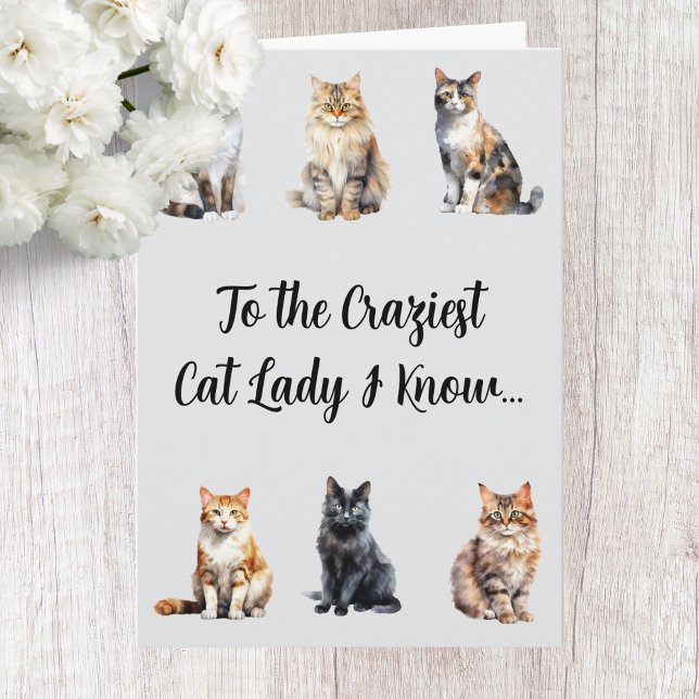Carte d'anniversaire drôle de dame aux chats folle (Créateur téléchargé)