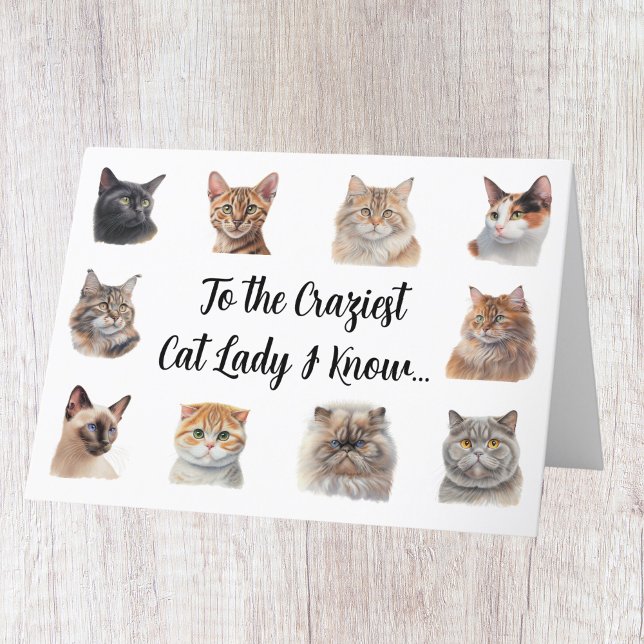 Carte d'anniversaire drôle de Dame Folle de Chat (Créateur téléchargé)