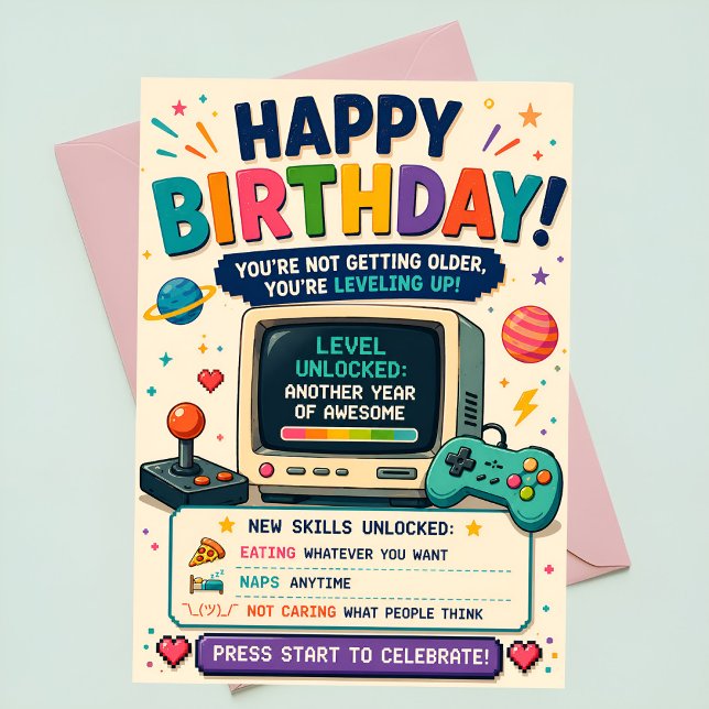 Carte d'anniversaire drôle de joueur Rétro Arcade  (Créateur téléchargé)